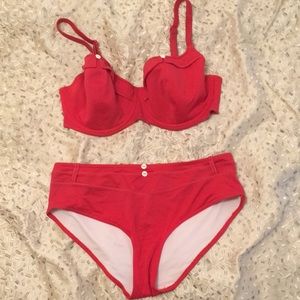 Red and white bikini